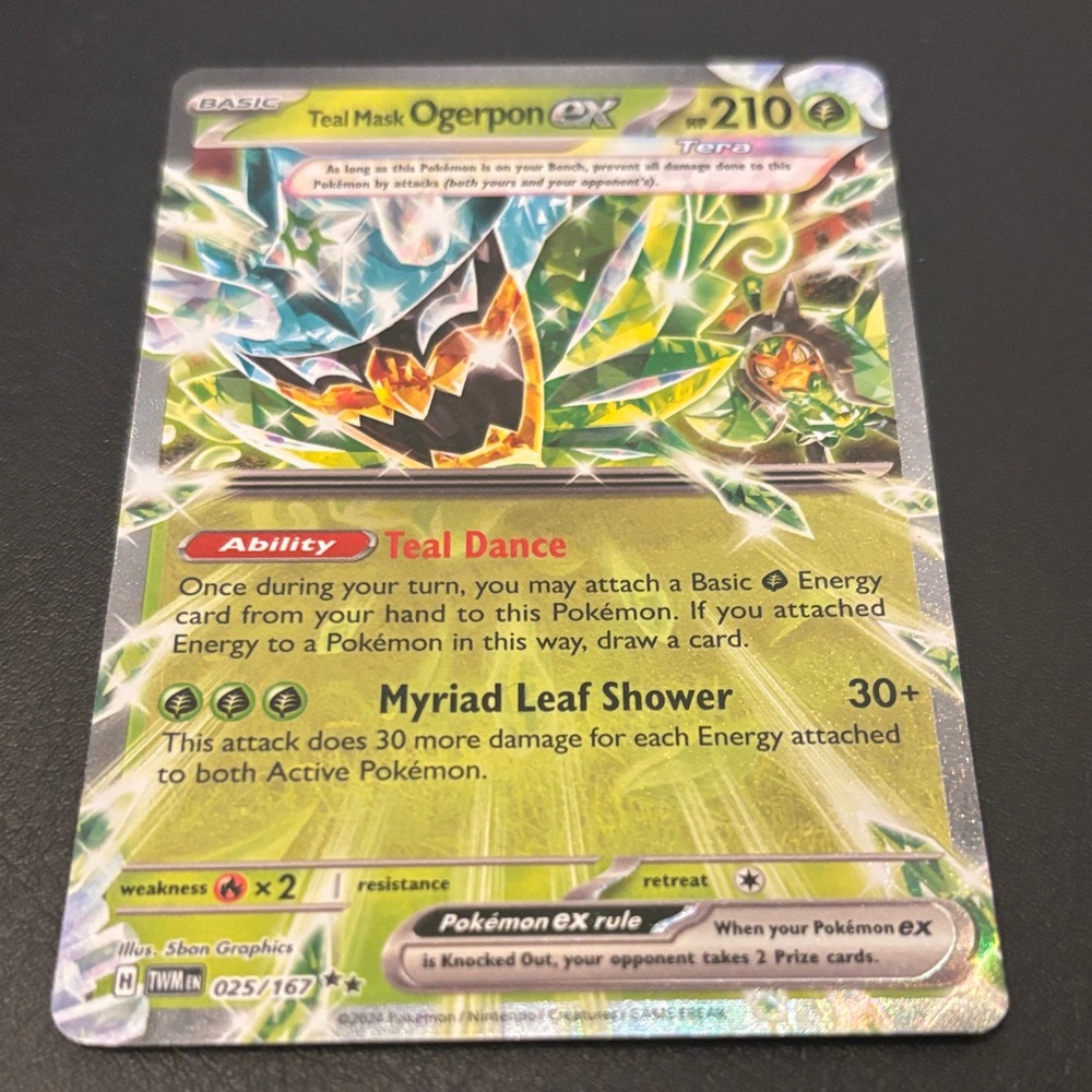 Pokemon Teal Mask Ogerpon ex Holo Green and Silver Card